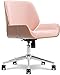 Elle Decor Ophelia Home Office Desk Chair, Mid Century Modern Bentwood Style, Ergonomic Curved Low-Back and Seat, Armless Design, Chrome Swivel Base, Upholstered in Woven Fabric, Blush Pink