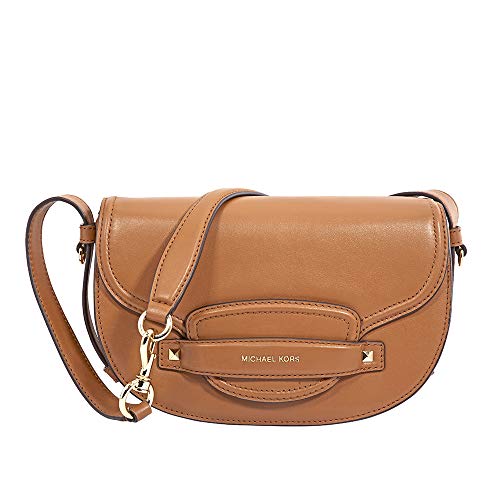 MICHAEL Michael Kors Womens Cary Leather Crossbody Saddle Handbag Tan Medium
