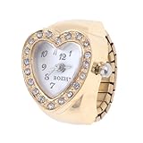 Copper Tone Heart Shape Housing Elastic Band Finger Ring Watch for Women