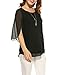 ACEVOG Womens Casual Scoop Neck Loose Top 3/4 Sleeve Chiffon Blouse Shirt Tops (XL, Black)