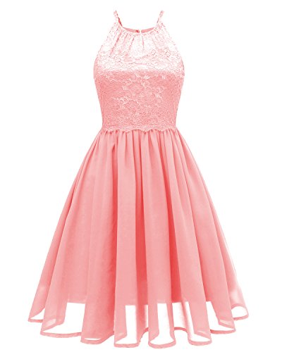 Sunvary Prom Cocktail Dresses Short Lace Chiffon Bridesmaid Open Back Dress for 2018 Graduation Daily Summer Wear-L-Pink