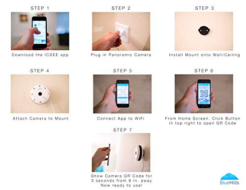 BlueHills White Compact Security Camera for Ceiling or Walls HD 1080P Night Vision Motion Detector & Two-Way Audio - Monitor Front-Door Home Business Kids Baby Dog Cat & Pets with App in Cell Phone