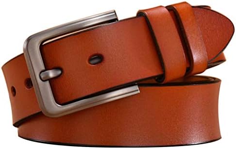Men's Work Belt - Heavy Duty Thick Wide Soft Genuine Leather Strap with Silver Single Prong Buckle