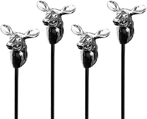 4 Pc Tall Doe Deer Original Hip-Stirrer Metal Swizzle Cocktail Stirrer Gift Set w/Box