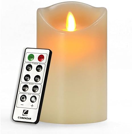 Flameless Candles, Super Long Battery Life Battery Candles C Cell Battery 400 Hours Lighting Set 3.5"(D) x 6"(H) with Remote Timer By Comenzar(Ivory Yellow)