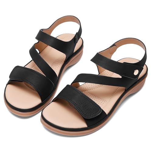Littleplum Womens Flat Sandals with Arch Support Ladies Cushion Comfortable Casual Walking Sandals
