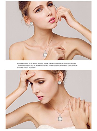 KAVANI 18k Sliver Plated Water Drop Pearl Pendant Necklace Earrings Set Jewelry Set for Women - Thumbnail 4
