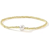 Opalencian Trendy Pearls White Elastic Bracelets for Women Dainty Handmade Gemstone Gold Silver Plated Beads Bracelet Charm Jewelry Fashion Couple Friendship Gift