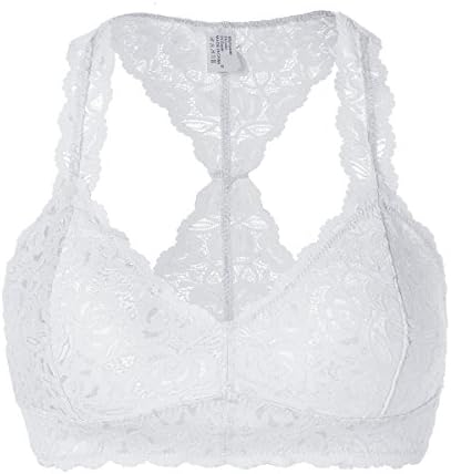 FOSHANOMOA Women's Halter Lace Bralette Crop Top (S, white)