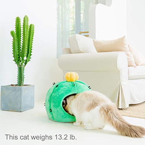 Petseek Cat Bed House with Cactus Shaped, Soft Pet Cute Cave Beds for Cats Kittens Small Dogs - Thumbnail 4