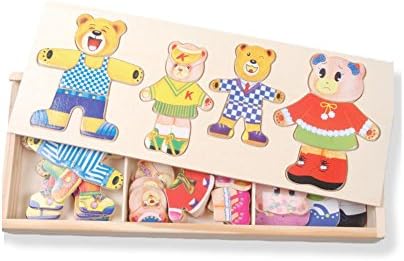 Baby Toy Wooden Blocks Bear Change Clothes Puzzle Building Block Wooden Jigsaw Gift Toys 1-4y