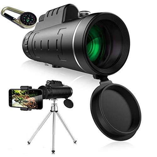 Monocular Telescope Vemico 12x50 High Powered Waterproof Wide View Monoculars Scope Phone Adapter Compass Tripod Bird Watching Hunting Hiking Stargazing