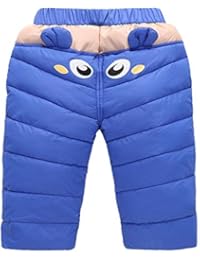 Little Boys Girls Winter Warm Cute Bear Ears Puffer Down Thick Snow Pants Windproof Elastic Ski Bib Pants 3T