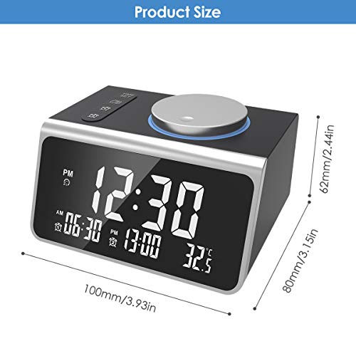 Digital Alarm Clock, Upgraded Dual Alarm Clock Radio Indoor Thermometer, Charging Station/Phone Charger with Dual Port USB 4.2" Display & 5 Levels Brightness Dimmer LED (Black) - Thumbnail 5