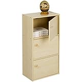 Furinno 11202SBE Pasir 3 Tier Bookcase with Door with Round Handle, Steam Beech