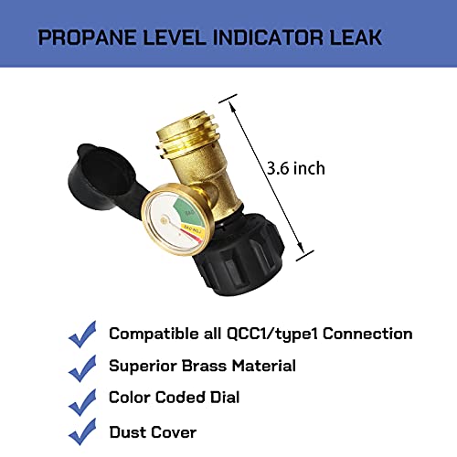 2 Pack Propane Tank Gauge Level Indicator Leak Detector with Qcc1/Type1 Connection, Propane Gas