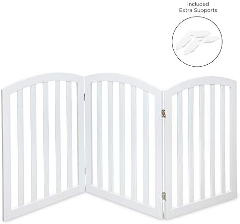 Arf Pets Free Standing Wood Dog Gate, Expands Up to 74" Wide, 31.5" Tall - Bonus Set of Foot Supporters Included - White Color