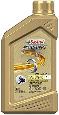 Castrol 06113 Power1 4T 5W-40 Synthetic Motorcycle Oil, 1 Quart Bottle, 6 Pack