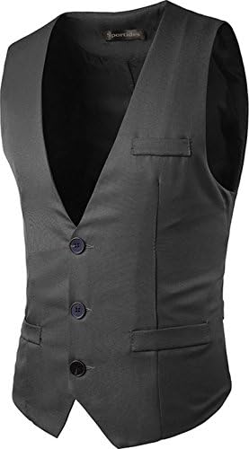 Sportides Mens Waistcoat Gilet Business Gentleman Vest Suits Blazer JZA005 Gray L