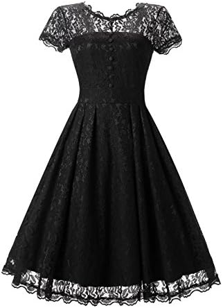 Star Finch Retro Floral Lace Prom Dresses Short Homecoming Dresses Cap Sleeves Vintage Cocktail Bridesmaid Dresses, Black M