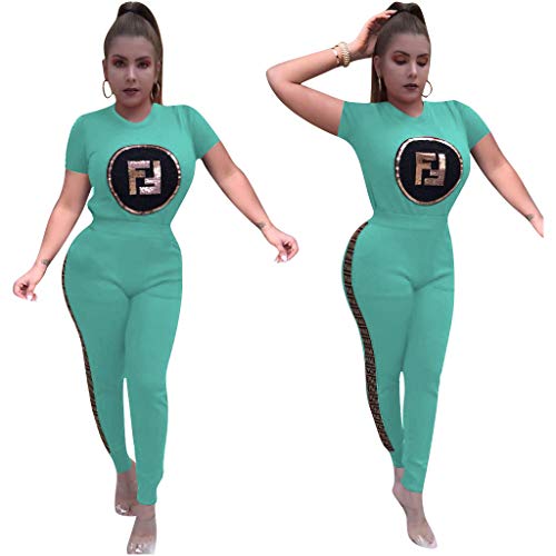 Deloreva Women Two Piece Outfits - Short Sleeve Summer Sweatsuit Jogging Suit Pants Set Activewear Green XXL