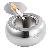 Ashtray, Newness Stainless Steel Modern Tabletop Ashtray with Lid, Cigarette Ashtray for Indoor or Outdoor Use, Ash Holder for Smokers, Desktop Smoking Ash Tray for Home, Silver, Large Size