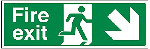 V Safety Fire Exit Arrow Down Right Sign - 450mm x 150mm - 1mm Rigid Plastic