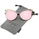 SojoS Fashion Cat Eye Style Metal Frame Women Sunglasses Lady Glasses SJ3163 With Gold Frame/Pink Mirrored Lens