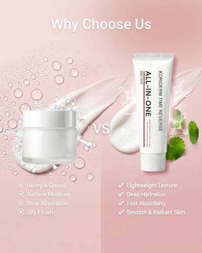 Koriderm Time Reverse Korean Skin Cream All-In-One for Face with Centella Asiatica Formula Collagen Hyaluronic Acid, Hydrating Moisturizer Nourishing Firming Fast Absorbing for Dry & Sensitive Skin