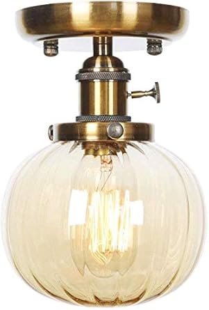 Loft Retro Striped Glass Ball Lampshade Ceiling Lamp Semi Flush