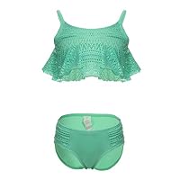 DAYU Girls Crochet Flounce Bikini Beach 2 Piece Swimsuit Bathing Suit, Green, 7-8