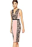 Women sleeveless V-neck Elegant Lace Paneled Body Dress Pink M