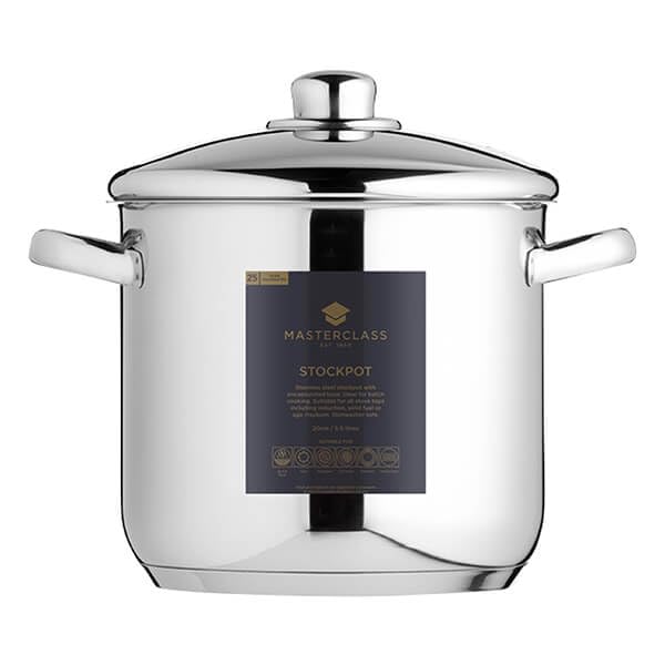 MasterClass Stock Pot With Lid 8.5L/24cm, Induction-Safe, Stainless Steel, Silver