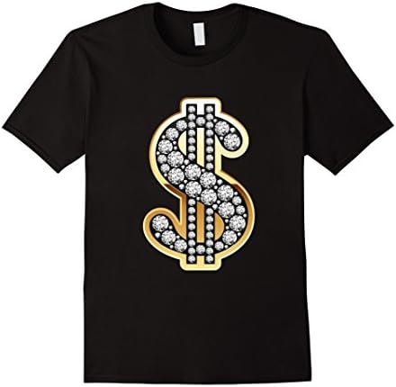 Men's Dollar Sign Gold Diamond $ Bling T-Shirt Small Black