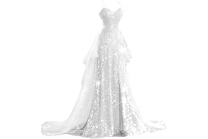 YUAOHUANG Sparkly Sequin Prom Dresses for Teens 2025 2 Piece Spaghetti Strap Princess Tulle Ball Gown for Women Wedding