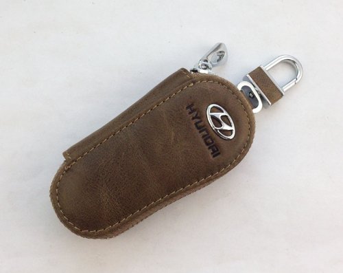 Brown Oil Waxed Leather Hyundai LOGO Auto Key Case Bag KeyChain