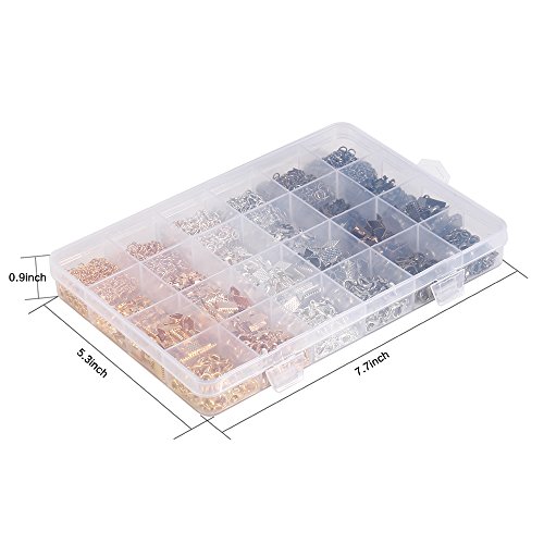 OPount 24 Style 2460 Pcs/Box Jewelry Making Kit 6 Colors with Open Jump Rings, Lobster Clasps, Cord Ends and Ribbon Ends