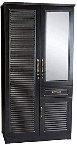 2 Door Wooden Cabinet With Lockable Drawers, Stripe Design, Wenge - 205 X 100 X 55cm