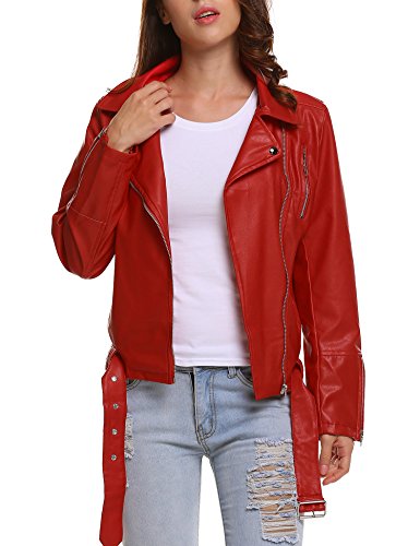Zeago Long Sleeve Punk PU Leather Coat Zip-up Bomber Motocycle Jacket Wine Red L Zeago Long Sleeve Punk PU Leather Coat Zip-up Bomber Motocycle Jacket Wine Red L