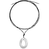 DIAMANTIO Minimalist Silver-Tone Oval Pendant Necklace – Adjustable Black Cord Statement Jewelry for Women