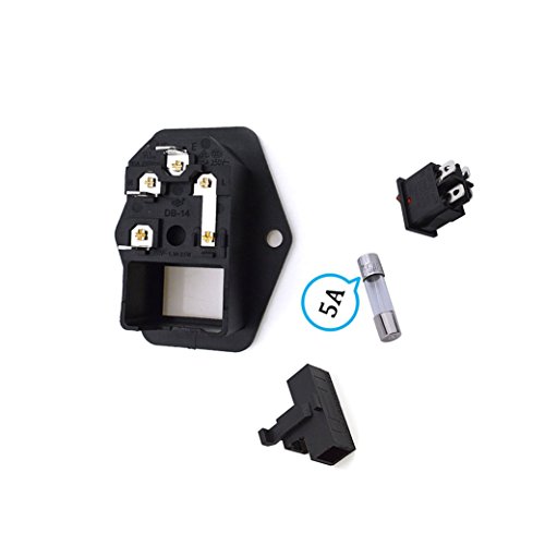 Huahuiyuan 2 Pcs 3 Pin IEC320 C14 Inlet Module Plug 5A Fuse Switch Male Power Socket 10A 250V for Lab Equipment, Medical Devices