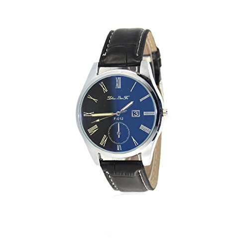 Souarts Mens Black Artificial Leather White Dial Quartz Analog Wrist Watch 24cm