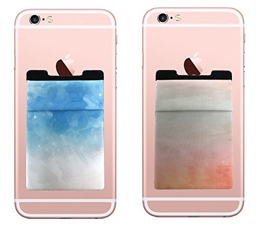 (Two) Stretchy Cell Phone Stick On Wallet Card Holder Phone Pocket For iPhone, Android and all smartphones. (Orange&Blue)
