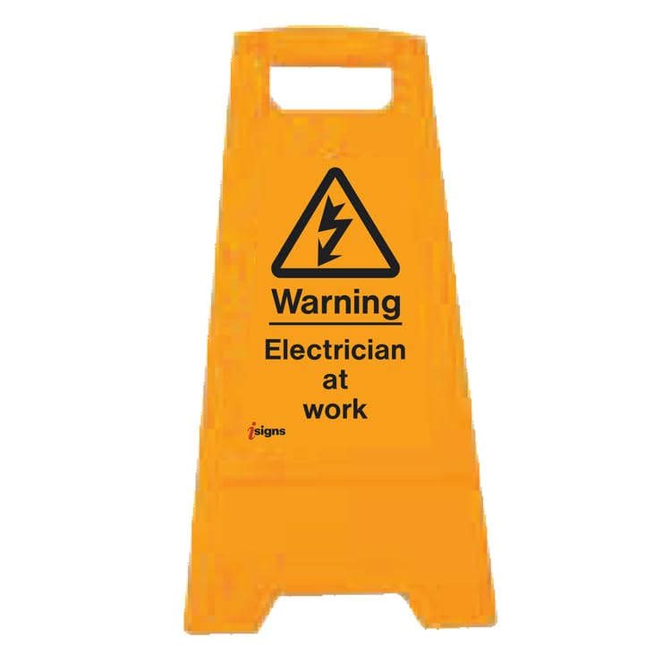 iSigns Floor Signs (Warning Electrician at Work) Free-Standing Danger Sign for Factories, Warehouses and More, A-Frame Site Safety Sign, 300x575mm Caution Sign โ image 1