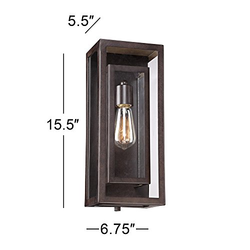 Double Box 15 1/2" High Clear Glass and Bronze Wall Light