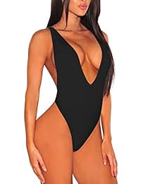 Sovoyontee Traje de baño sexy de una pieza con cuello en V y corte alto