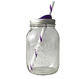 Mason Drinking Jar with Straw and Sip Lid 32oz (purple)