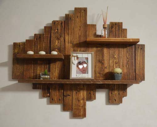 Estante de madera recuperada unidad de pared rústico hecho de paletas