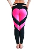 Huiyuzhi Women's Heart Shape Fitness Yoga Sport Pants Leggings Black-Pink