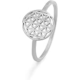 kkjoy Flower of Life Ring Stainless Steel Openwork Seed of Life Ring Promise Ring Jewelry Gift for Women Charming Ladies